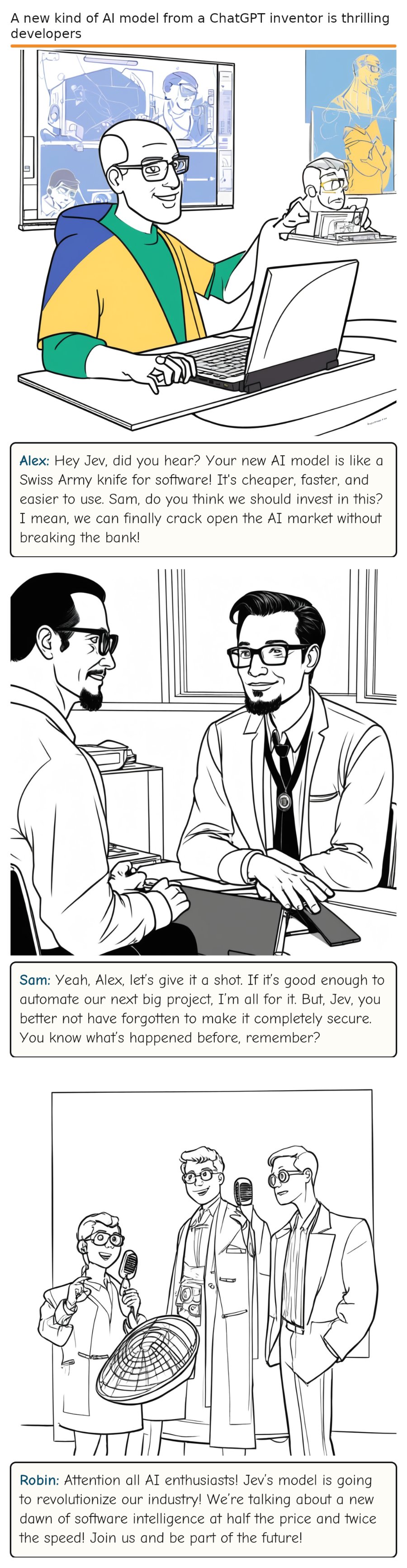 A new kind of AI model from a ChatGPT inventor is thrilling developers — comic strip