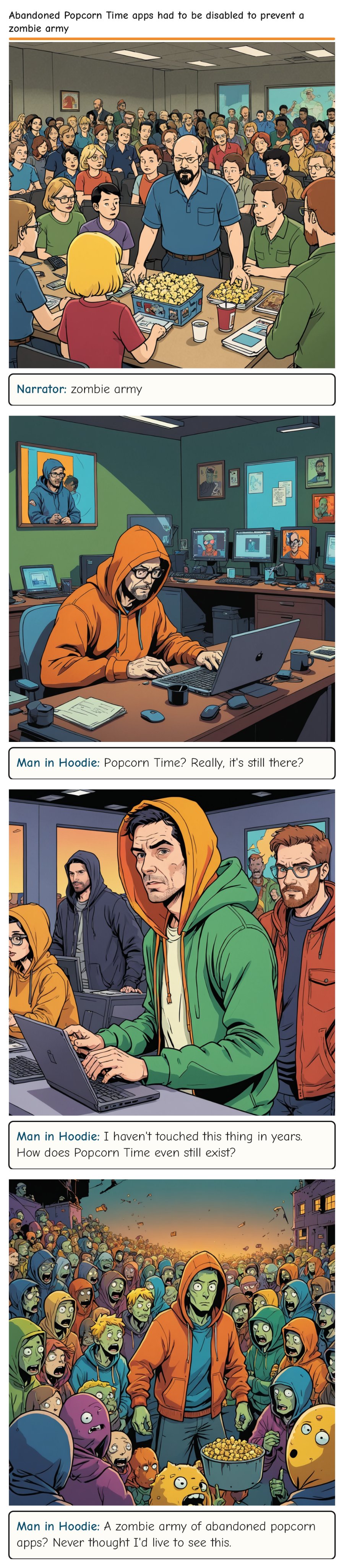 Abandoned Popcorn Time apps had to be disabled to prevent a zombie army — comic strip