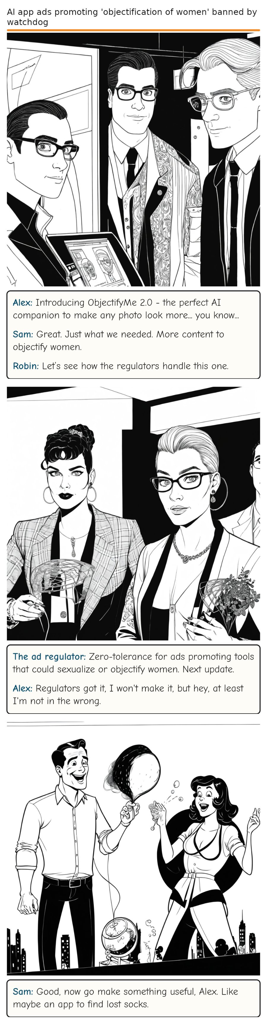 AI app ads promoting 'objectification of women' banned by watchdog — comic strip