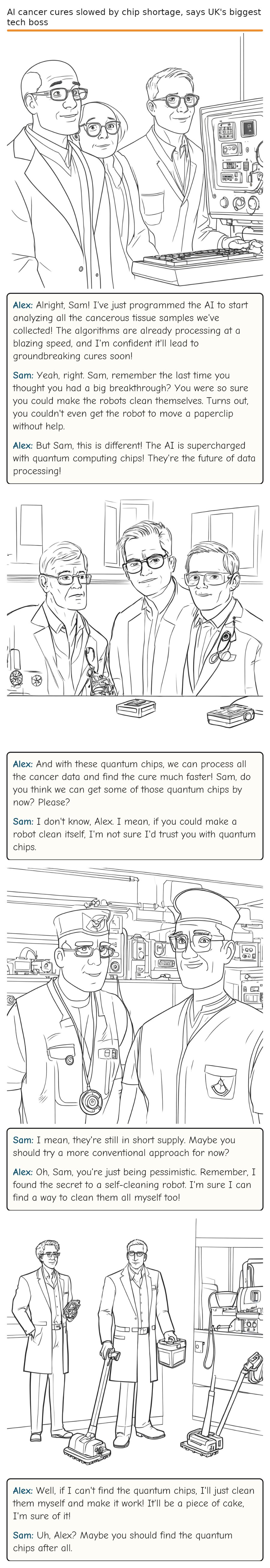 AI cancer cures slowed by chip shortage, says UK's biggest tech boss — comic strip