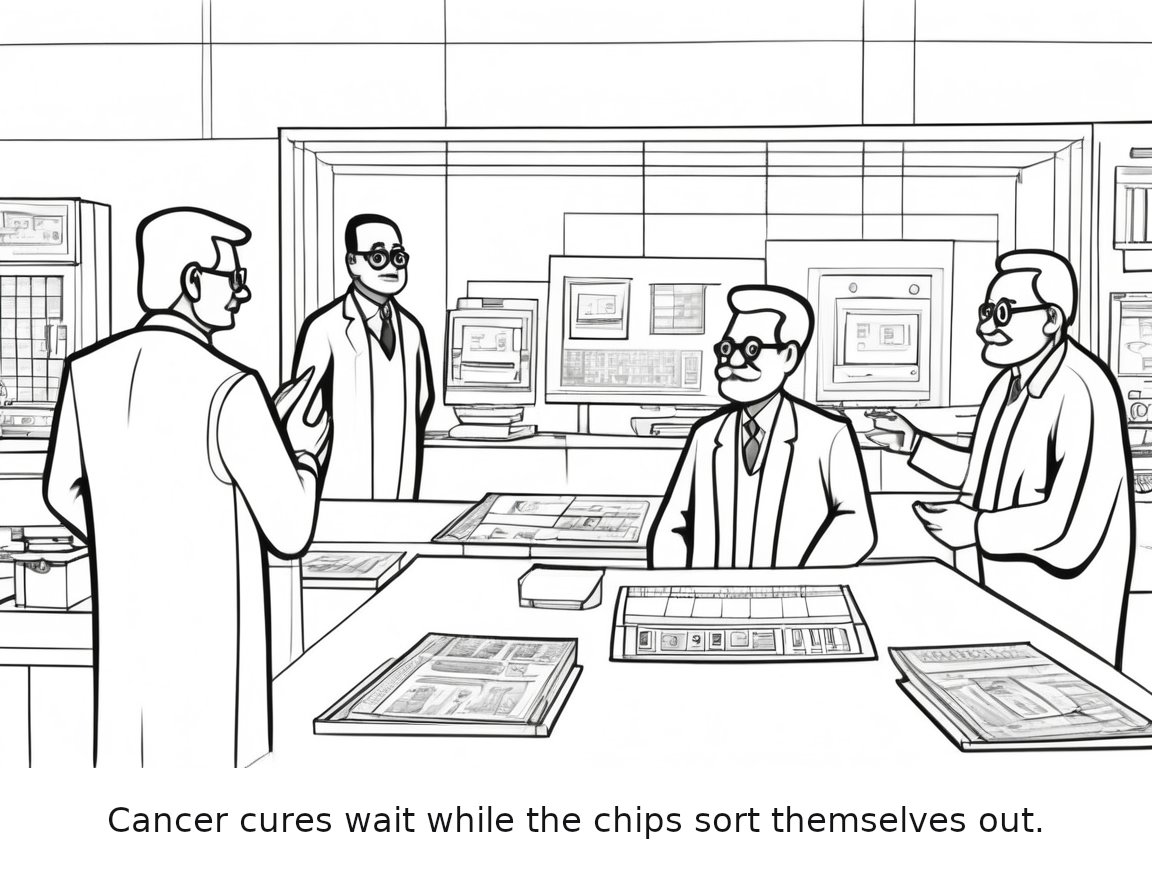 AI cancer cures slowed by chip shortage, says UK's biggest tech boss — one-panel cartoon