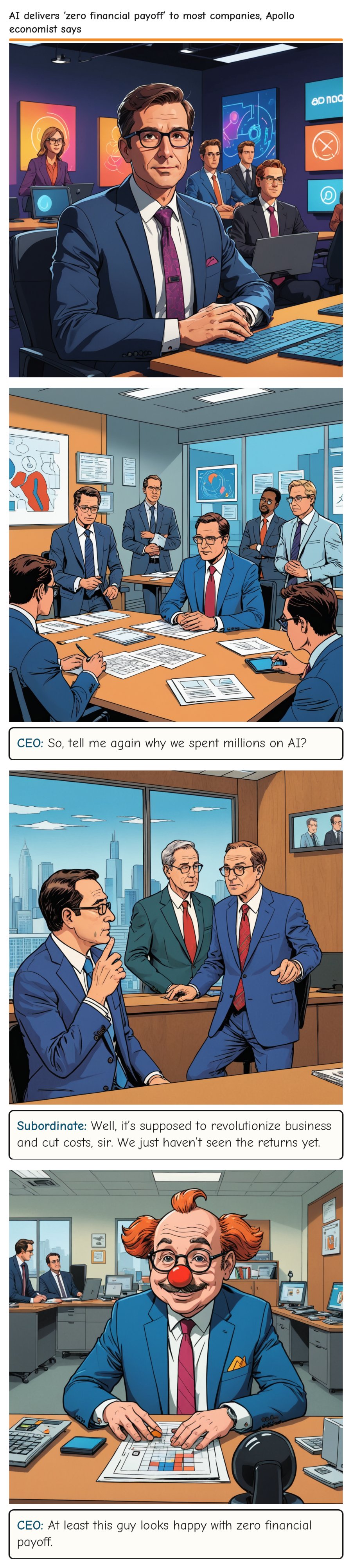 AI delivers ‘zero financial payoff’ to most companies, Apollo economist says — comic strip