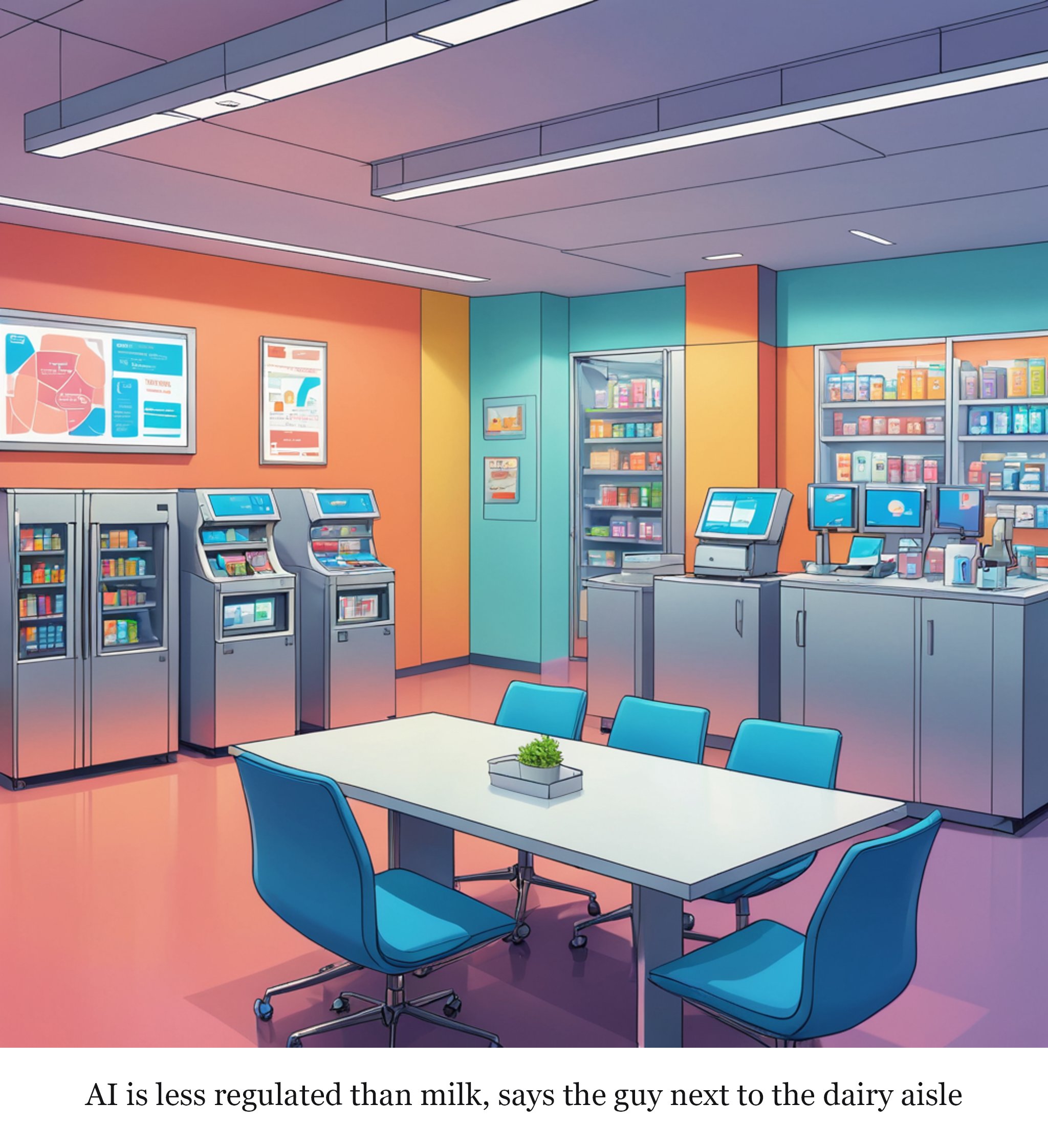 AI is less regulated than milk, says Microsoft president — one-panel cartoon