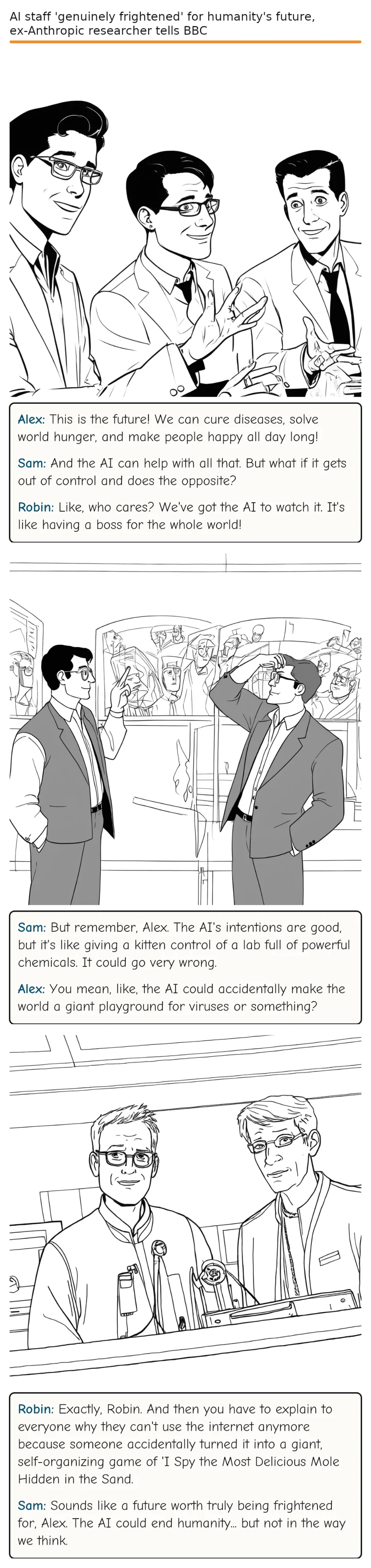 AI staff 'genuinely frightened' for humanity's future, ex-Anthropic researcher tells BBC — comic strip