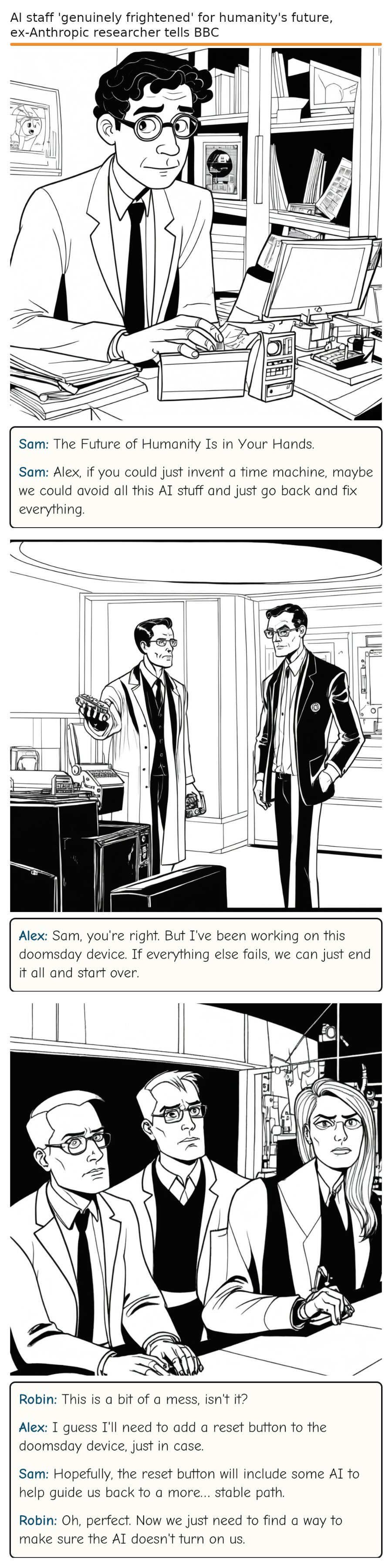 AI staff 'genuinely frightened' for humanity's future, ex-Anthropic researcher tells BBC — comic strip