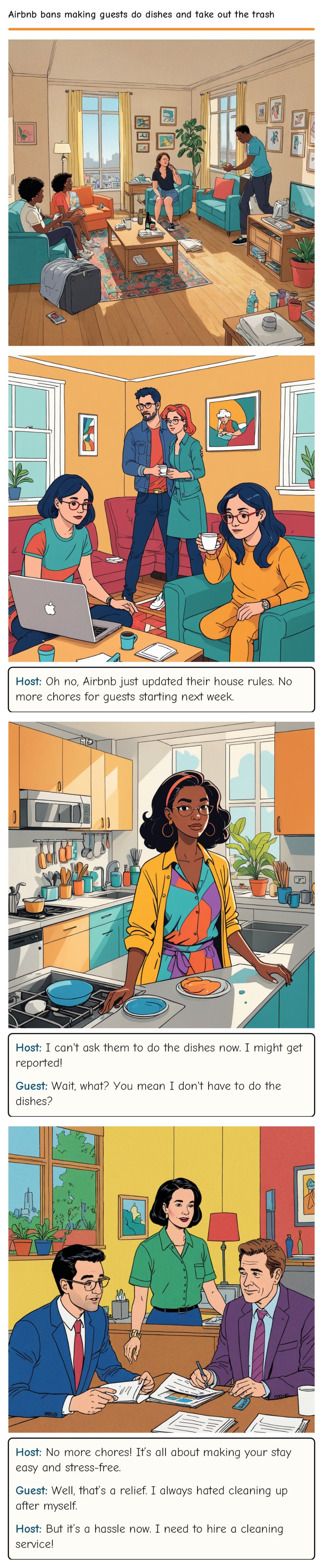 Airbnb bans making guests do dishes and take out the trash — comic strip