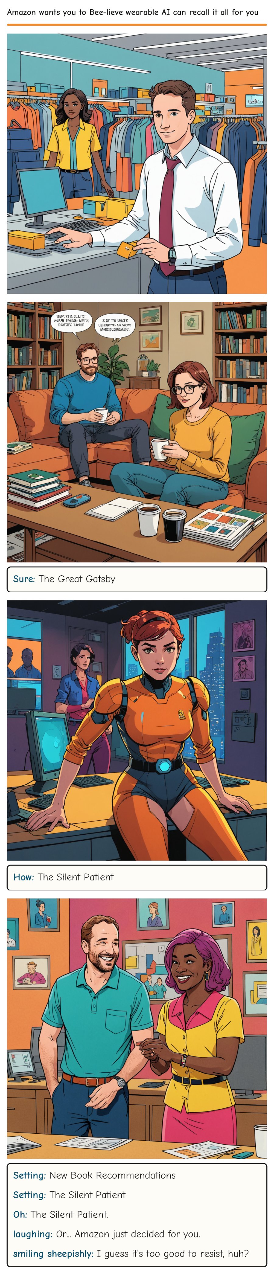 Amazon wants you to Bee-lieve wearable AI can recall it all for you — comic strip
