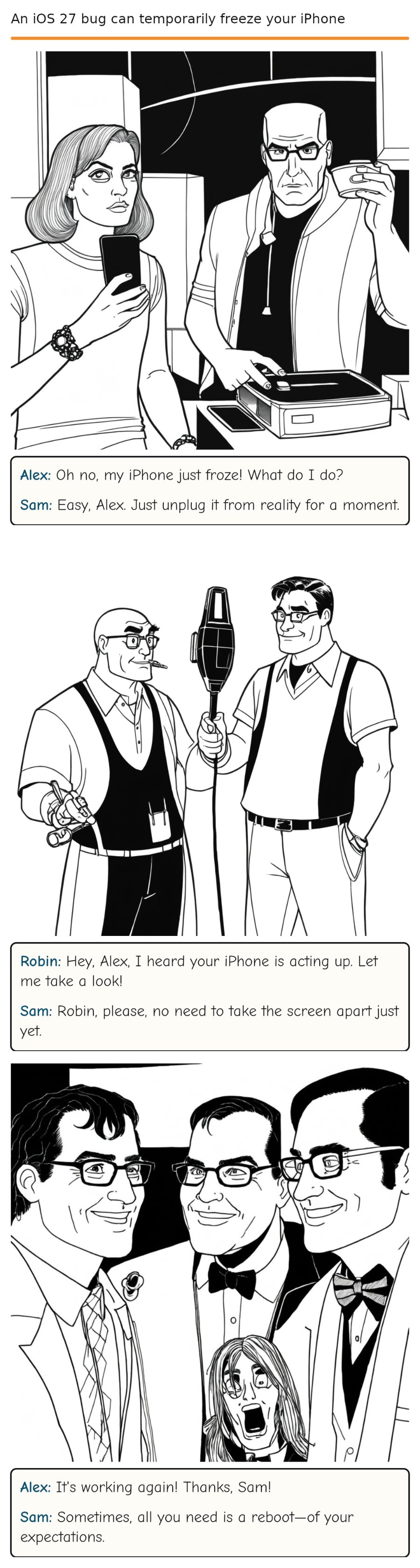 An iOS 27 bug can temporarily freeze your iPhone — comic strip