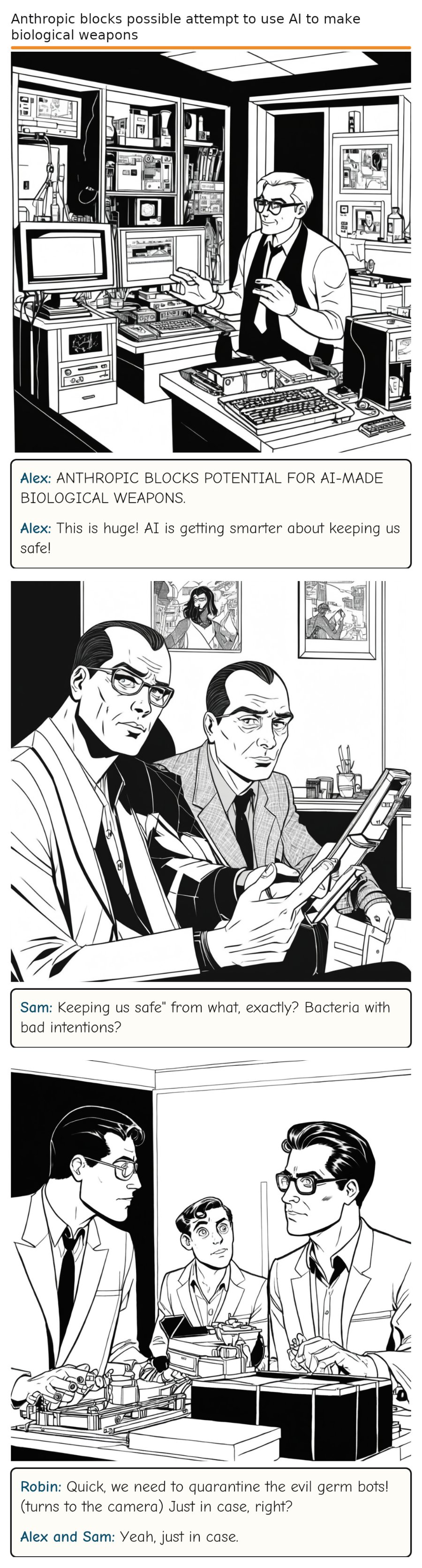 Anthropic blocks possible attempt to use AI to make biological weapons — comic strip