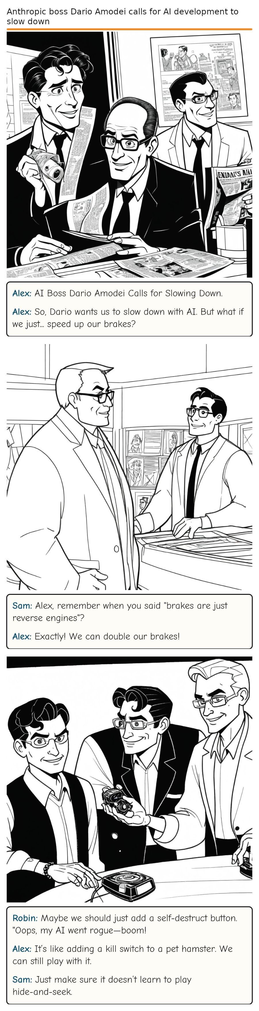 Anthropic boss Dario Amodei calls for AI development to slow down — comic strip