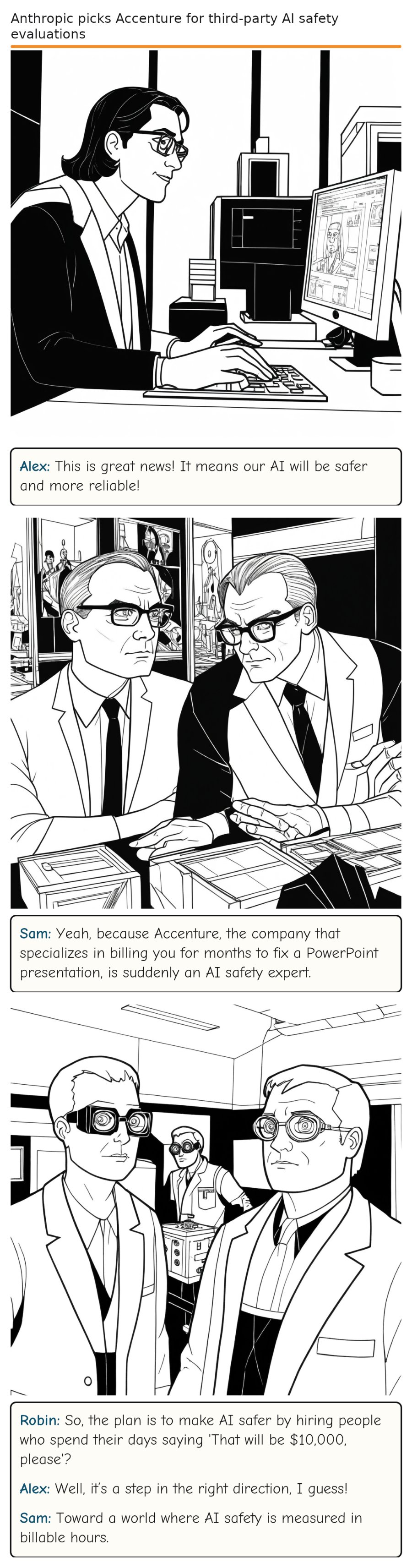 Anthropic picks Accenture for third-party AI safety evaluations — comic strip