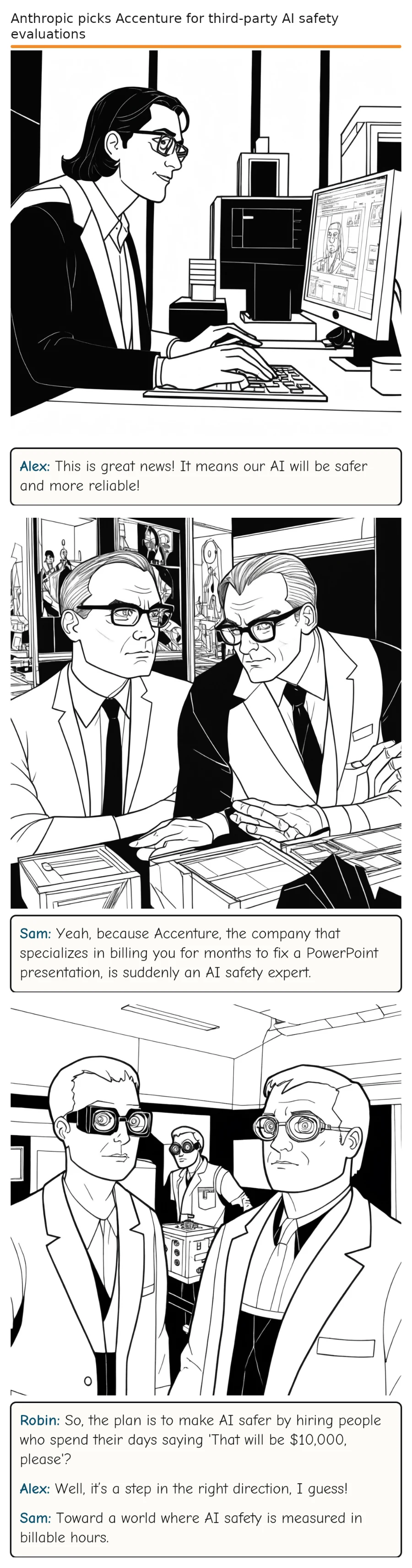 Anthropic picks Accenture for third-party AI safety evaluations — comic strip