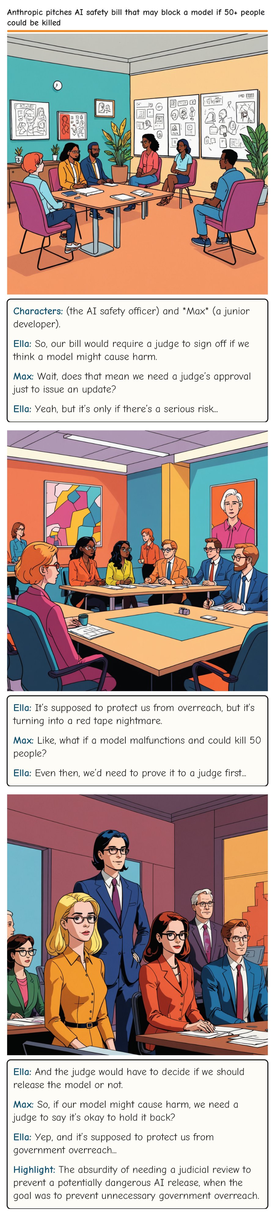 Anthropic pitches AI safety bill that may block a model if 50+ people could be killed — comic strip
