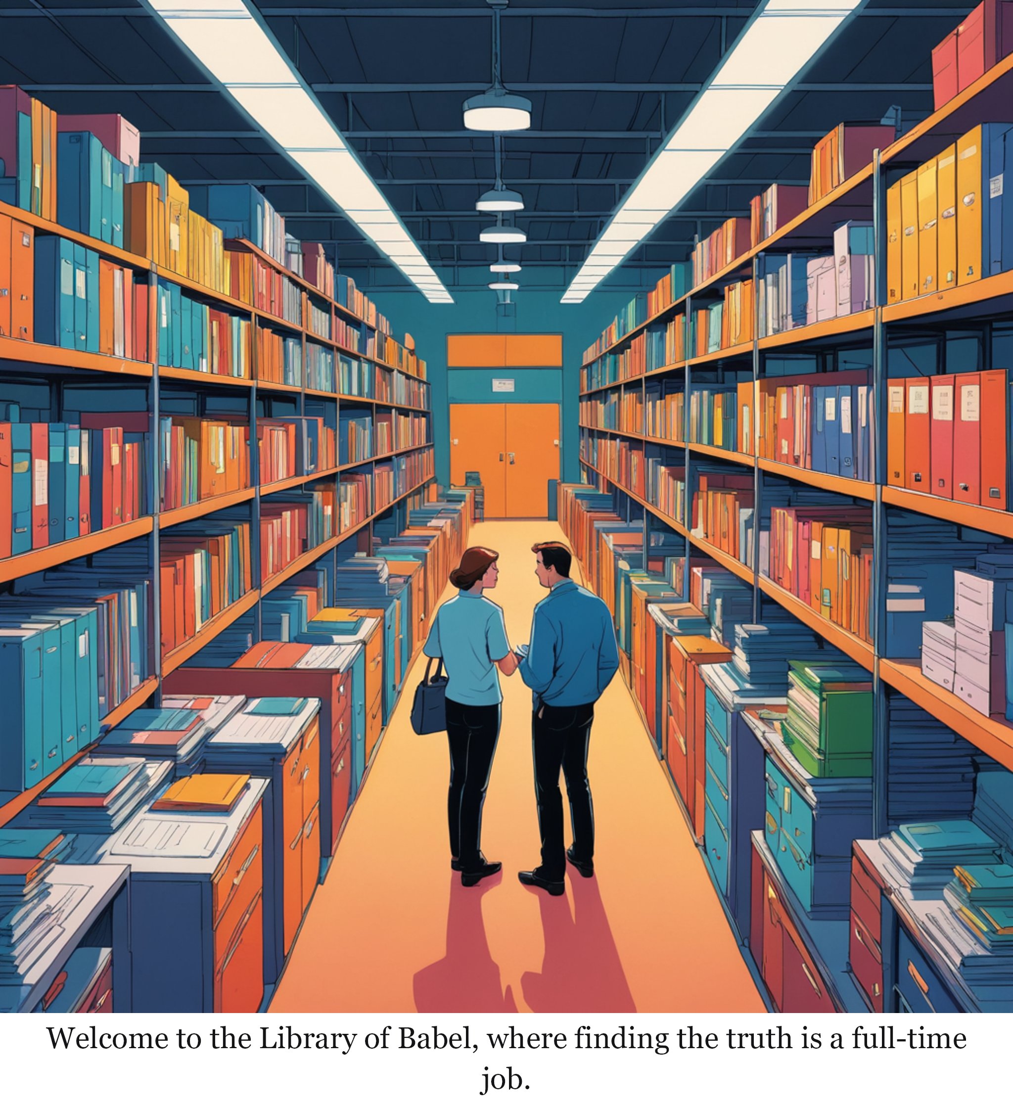 Welcome to the Library of Babel, where finding the truth is a full-time job.
