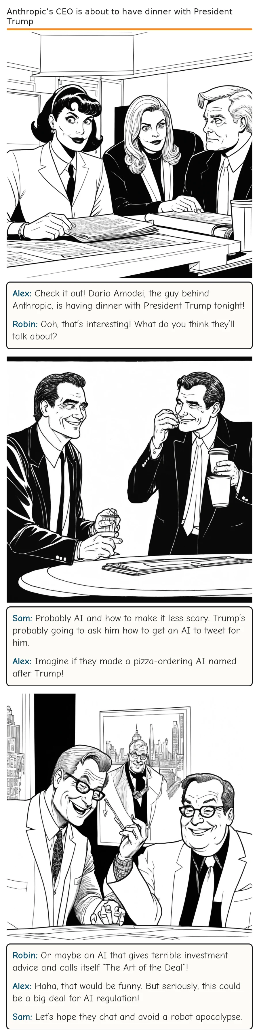 Anthropic’s CEO is about to have dinner with President Trump — comic strip