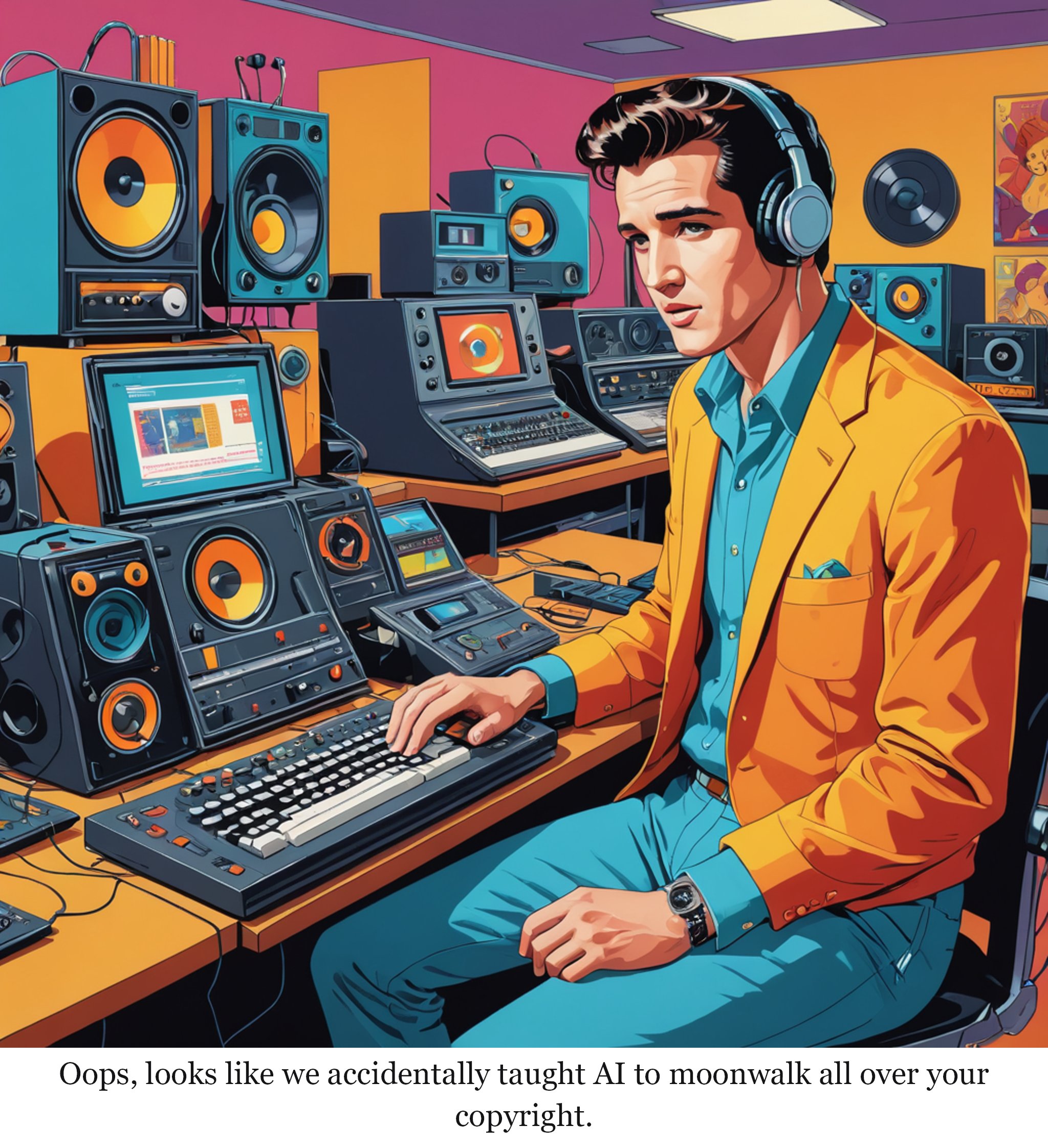Anthropic sued for allegedly using 274 Elvis Presley songs to train AI models — one-panel cartoon