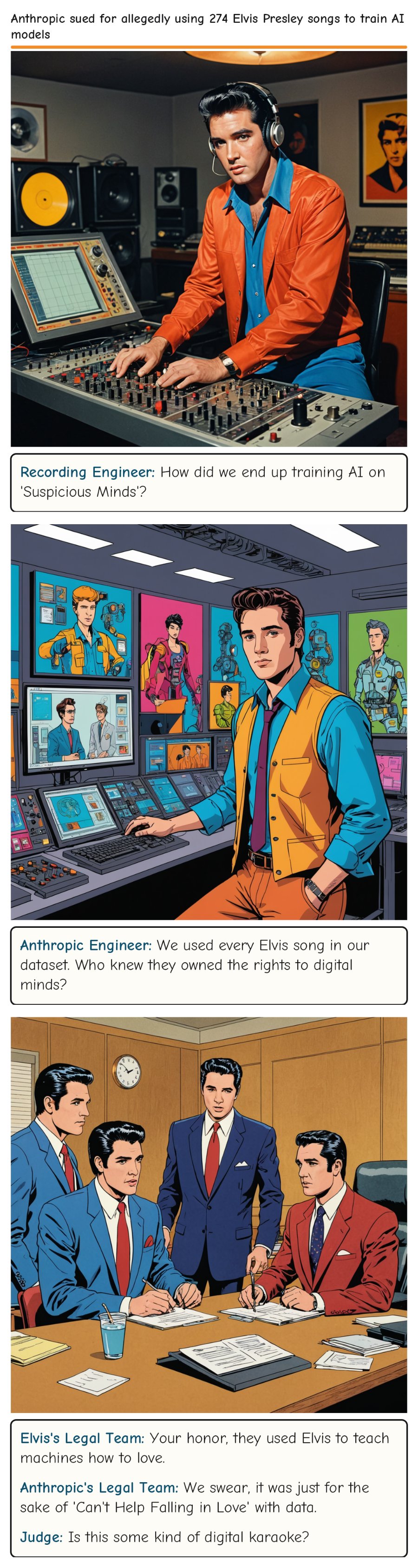 Anthropic sued for allegedly using 274 Elvis Presley songs to train AI models — comic strip