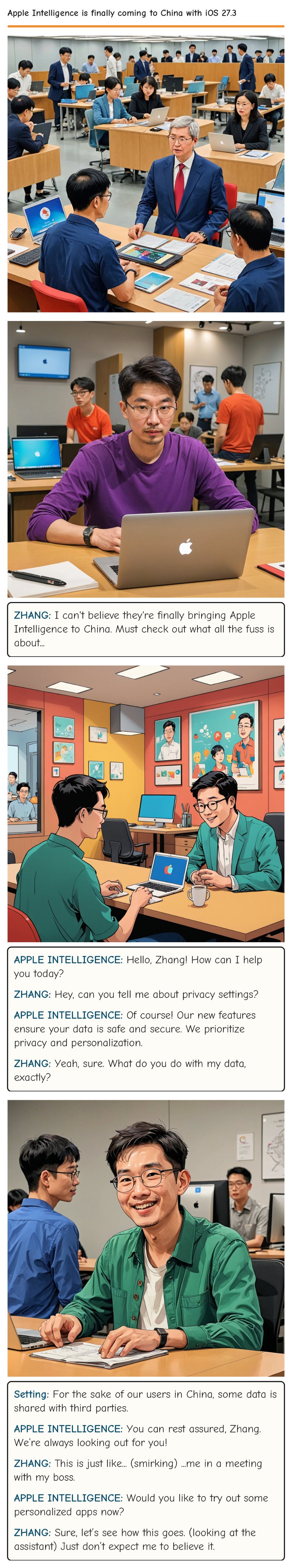Apple Intelligence is finally coming to China with iOS 27.3 — comic strip