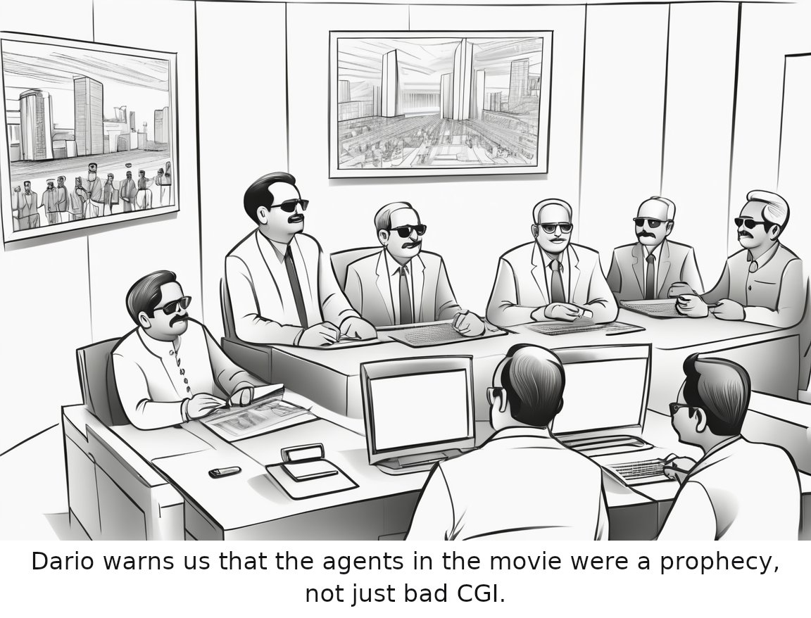Ask HN: In The Matrix, the bad guys are the 'agents'. Coincidence? Clairvoyance? — one-panel cartoon