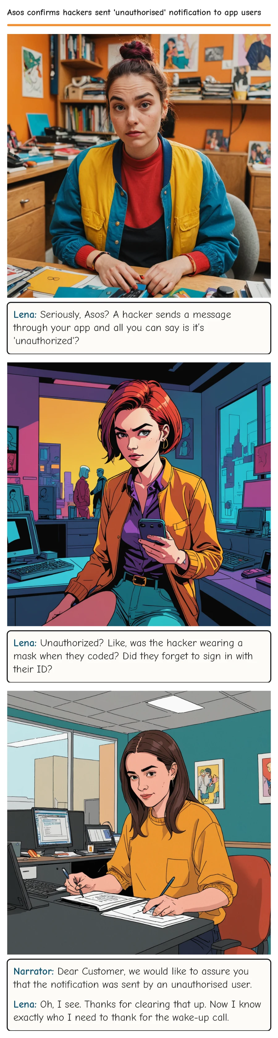 Asos confirms hackers sent 'unauthorised' notification to app users — comic strip