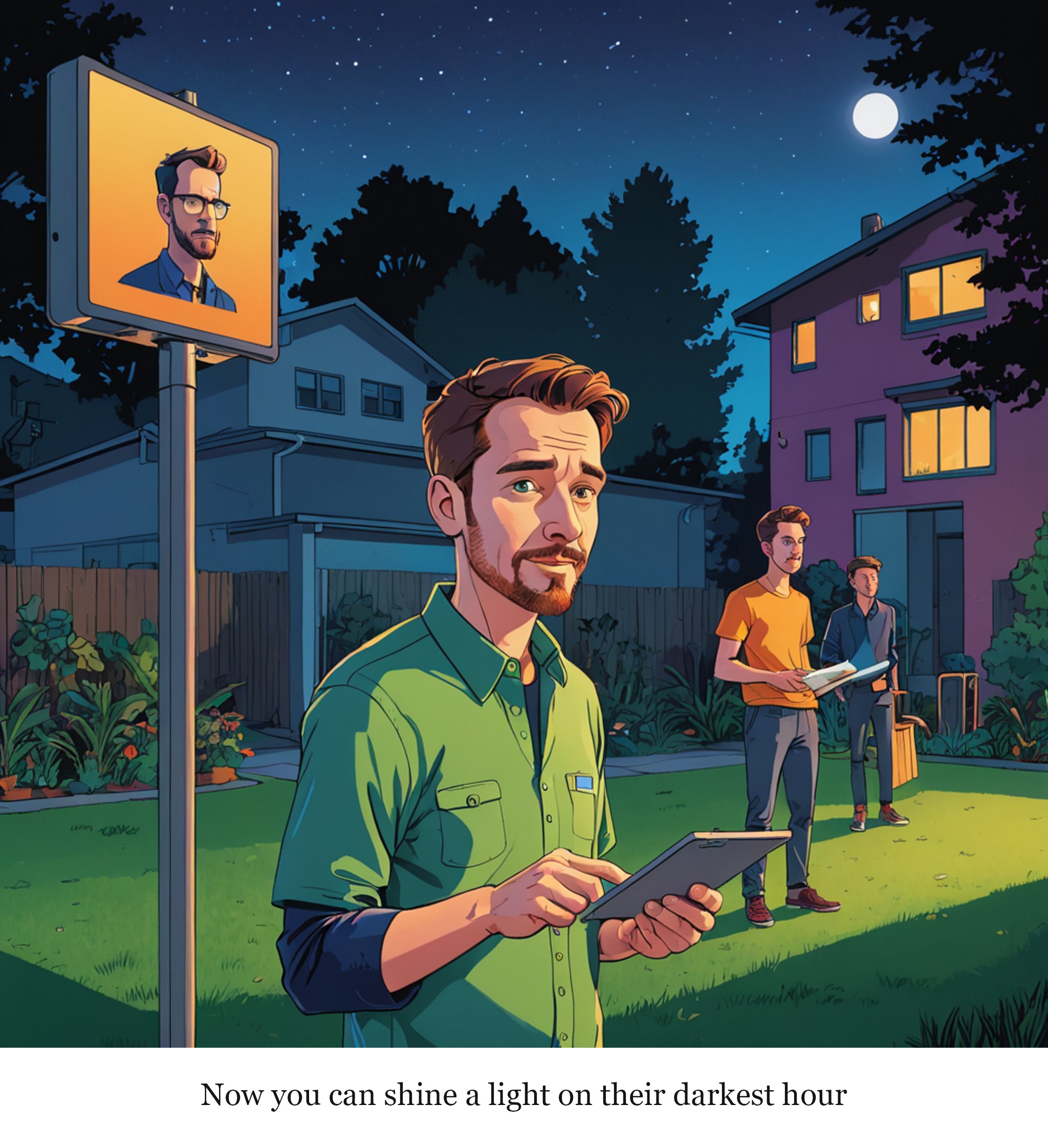 Baseus’ new security camera has a spotlight that tracks and follows moving targets — one-panel cartoon