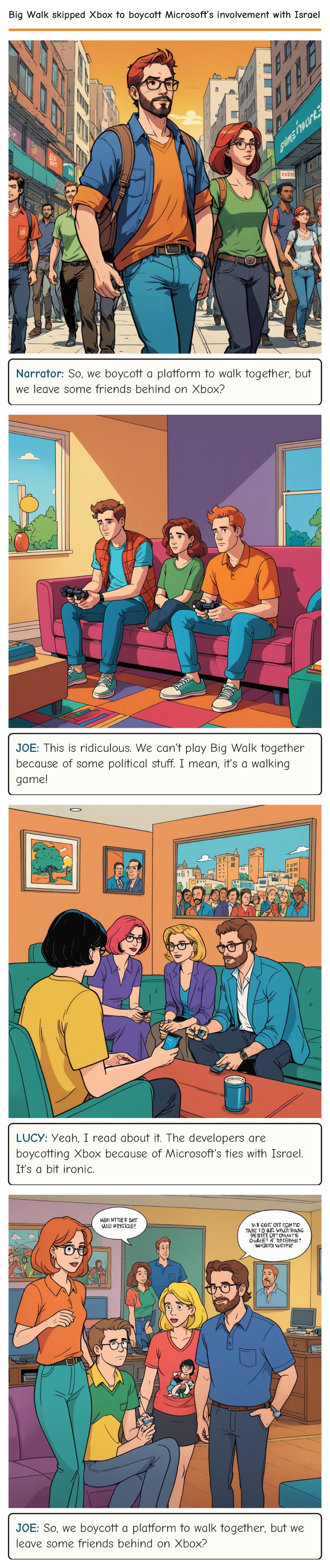 Big Walk skipped Xbox to boycott Microsoft’s involvement with Israel — comic strip