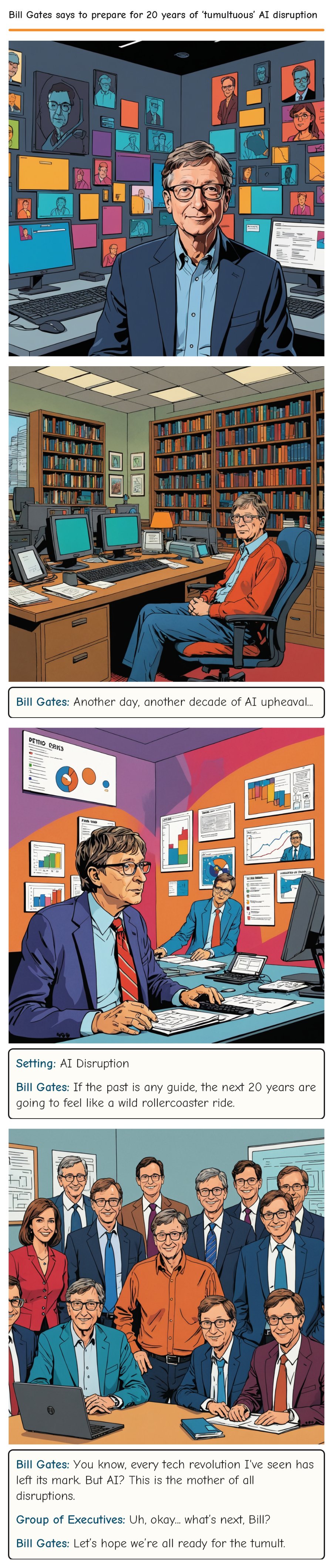 Bill Gates says to prepare for 20 years of ‘tumultuous’ AI disruption — comic strip