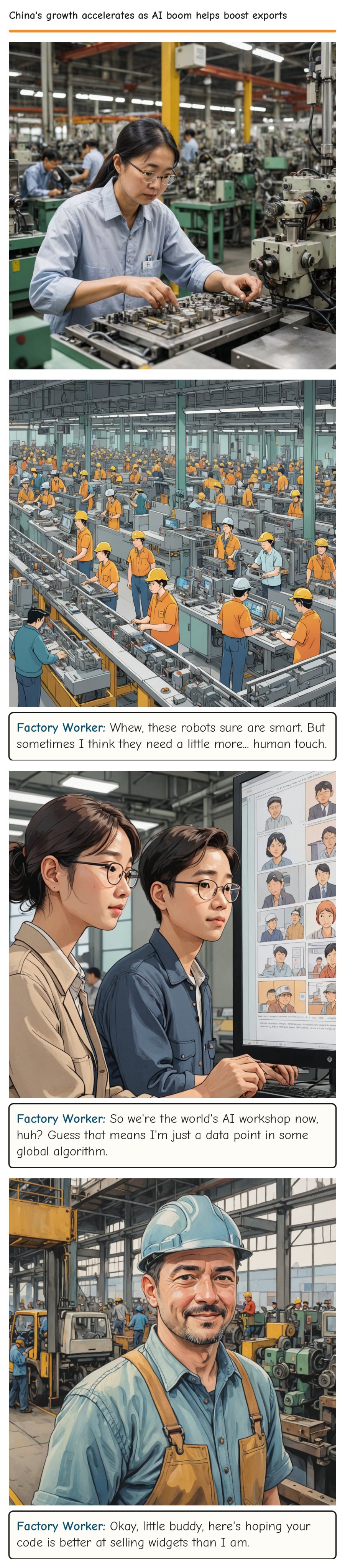 China's growth accelerates as AI boom helps boost exports — comic strip