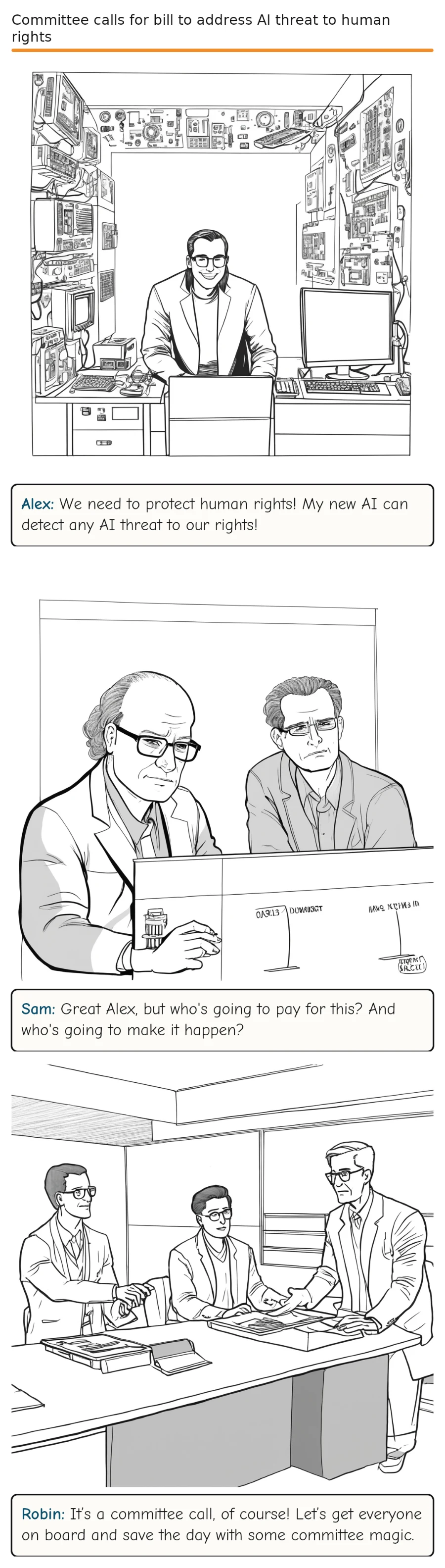 Committee calls for bill to address AI threat to human rights — comic strip