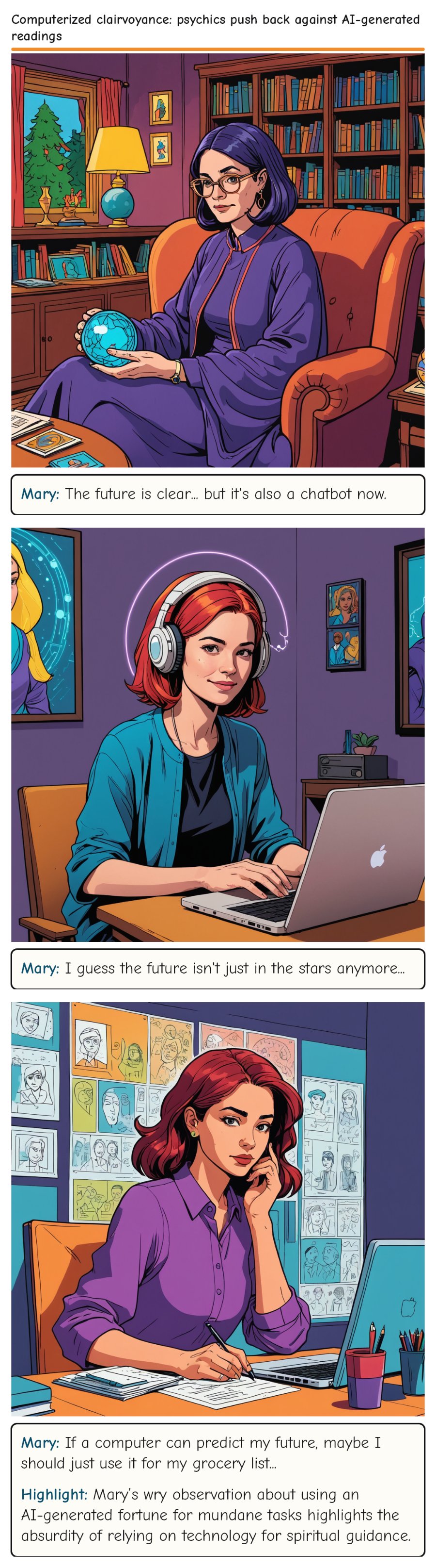 Computerized clairvoyance: psychics push back against AI-generated readings — comic strip