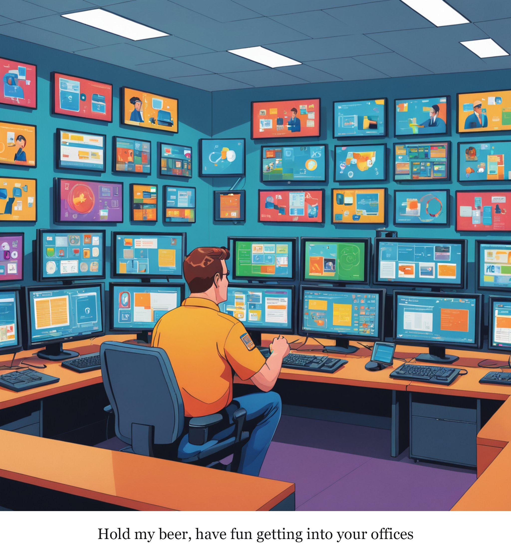 Cybercrims go beyond stealing data to attack physical building systems — one-panel cartoon