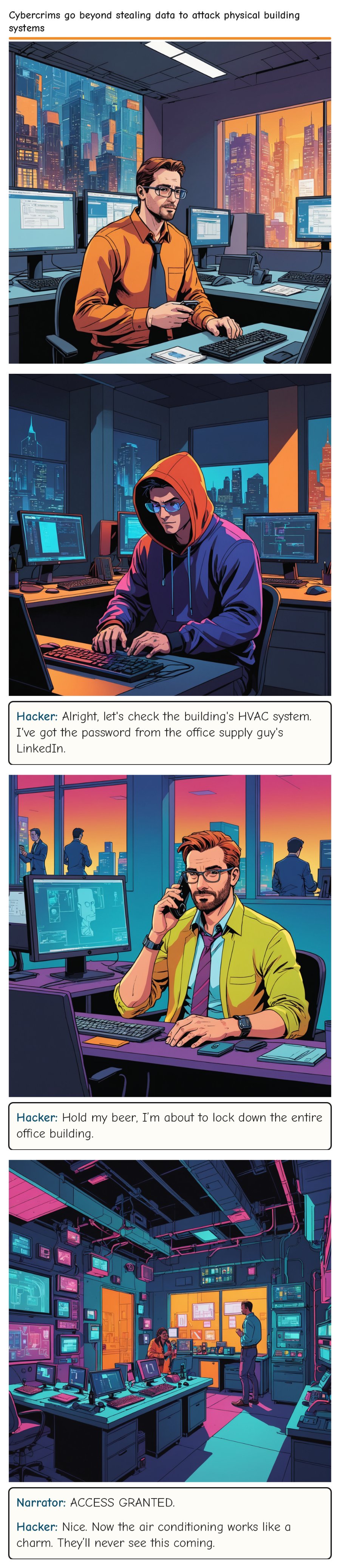 Cybercrims go beyond stealing data to attack physical building systems — comic strip