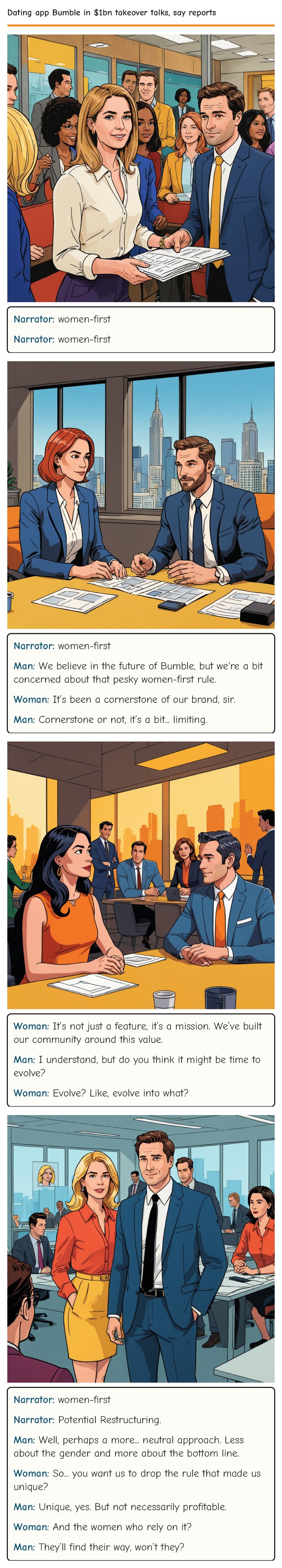 Dating app Bumble in $1bn takeover talks, say reports — comic strip
