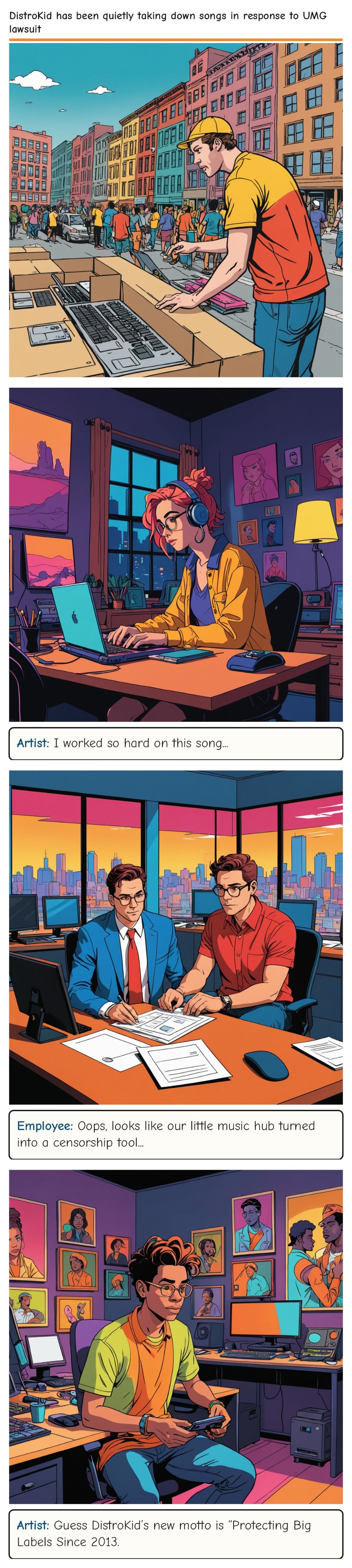 DistroKid has been quietly taking down songs in response to UMG lawsuit — comic strip