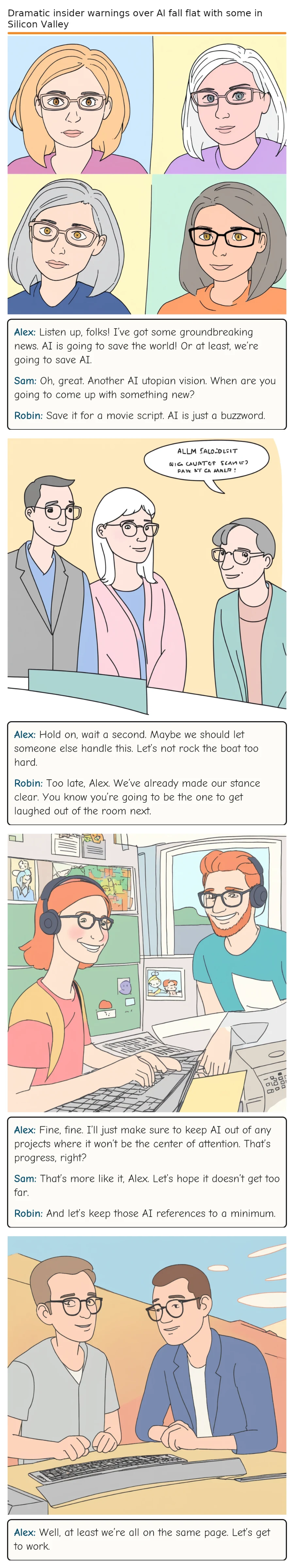 Dramatic insider warnings over AI fall flat with some in Silicon Valley — comic strip