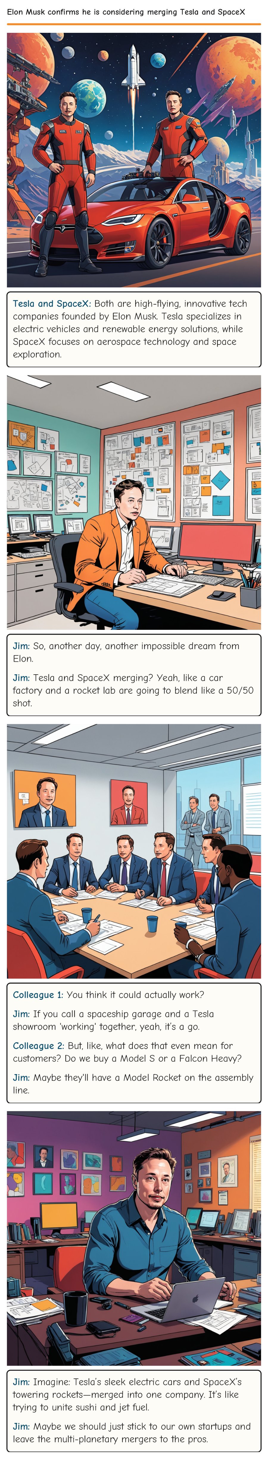 Elon Musk confirms he is considering merging Tesla and SpaceX — comic strip