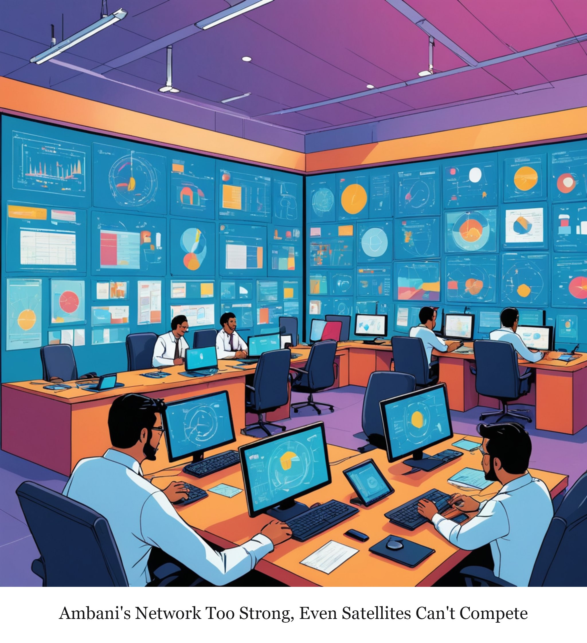 Elon Musk intensifies attack on Ambani over Starlink India launch delay — one-panel cartoon