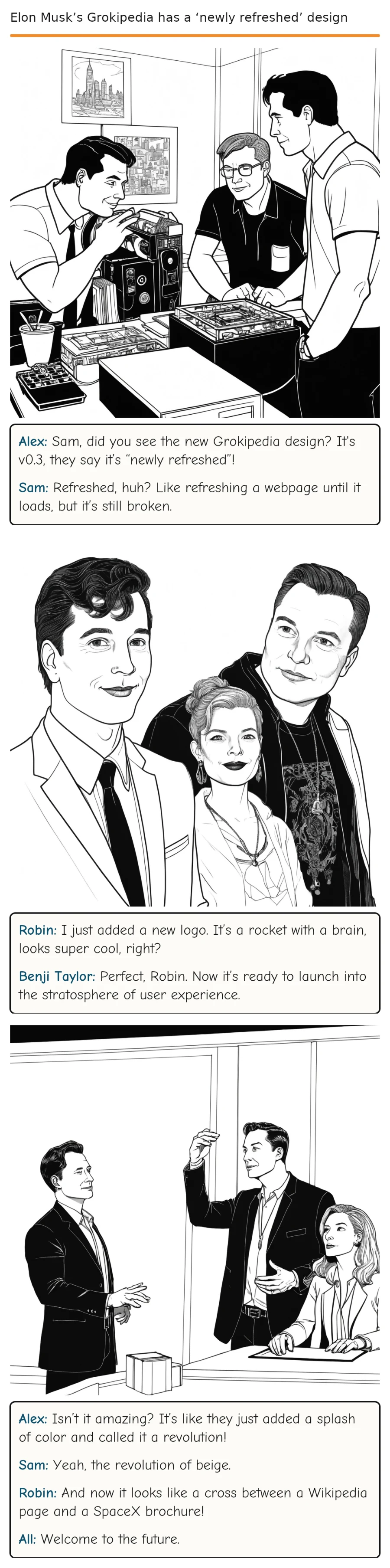 Elon Musk’s Grokipedia has a ‘newly refreshed’ design — comic strip
