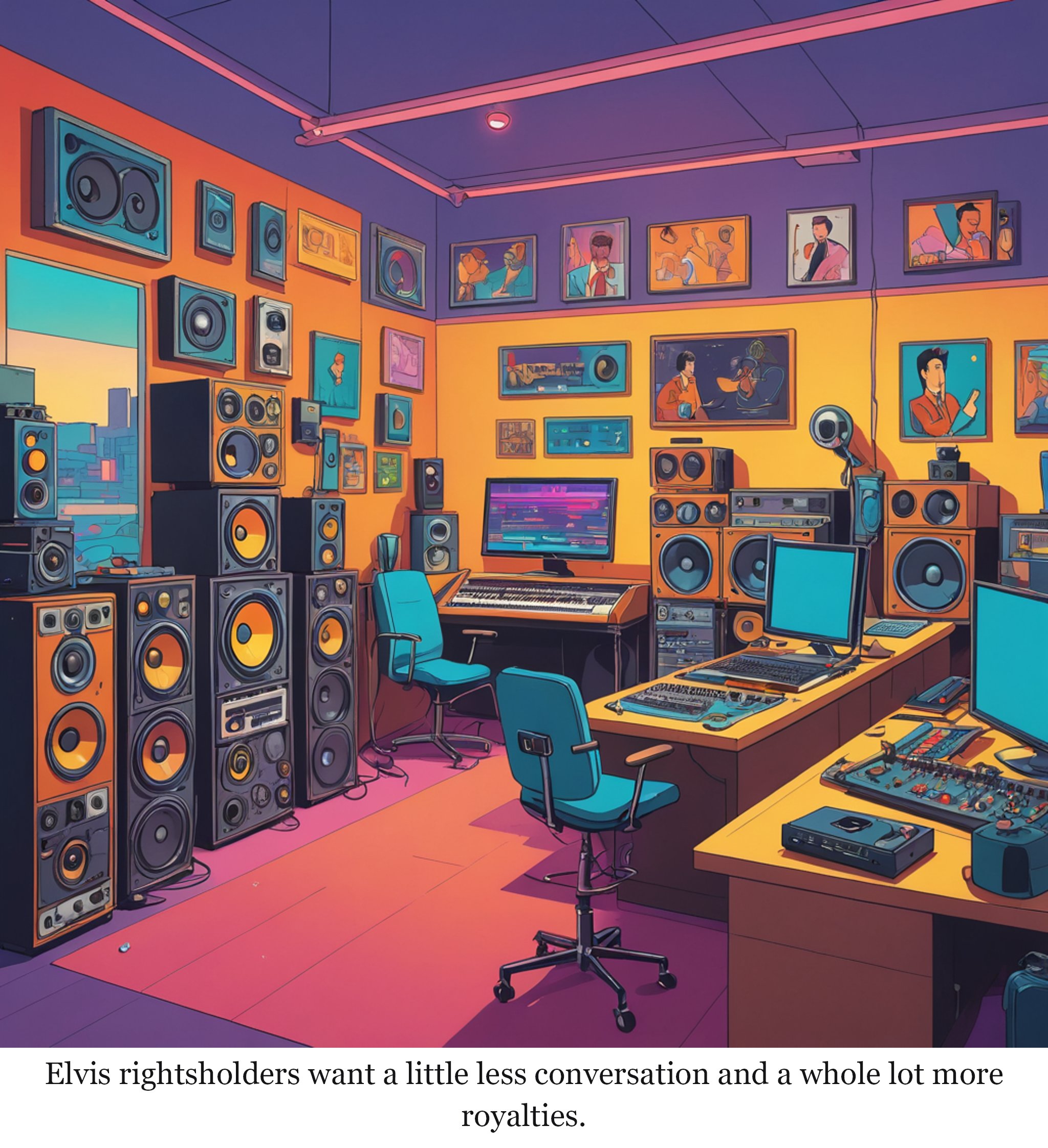 Elvis rightsholders sue Anthropic for stealing songs and leaving them in Heartbreak Hotel — one-panel cartoon