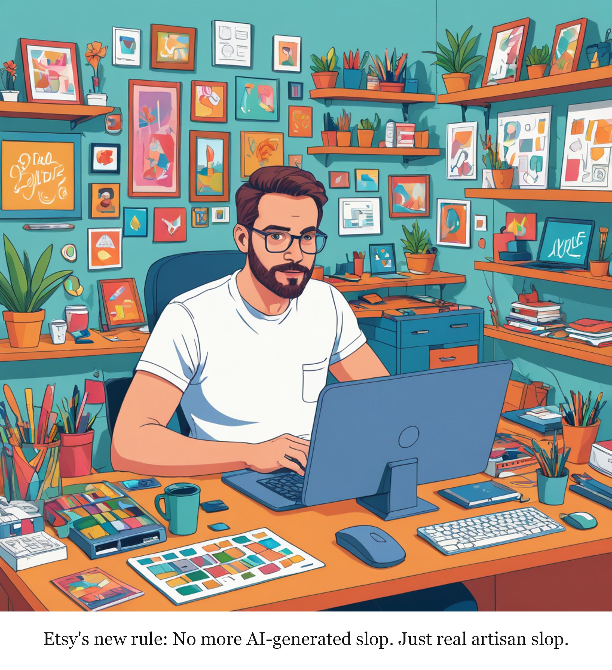 Etsy is cracking down on AI slop listings — one-panel cartoon