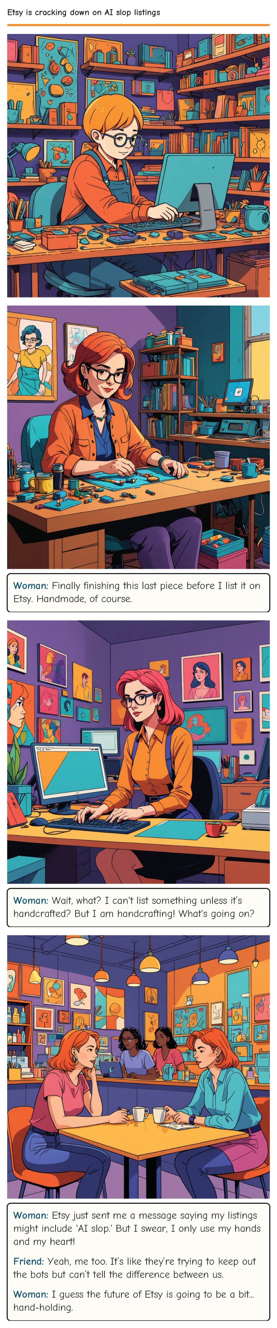 Etsy is cracking down on AI slop listings — comic strip