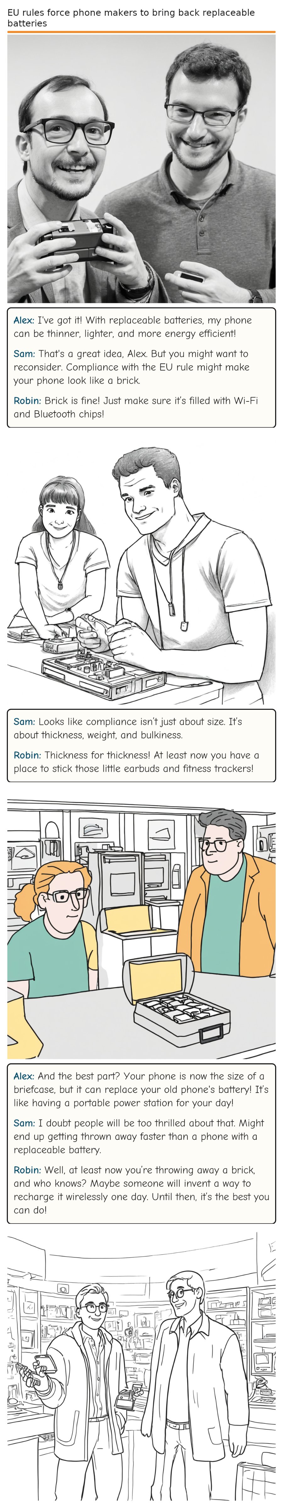 EU rules force phone makers to bring back replaceable batteries — comic strip