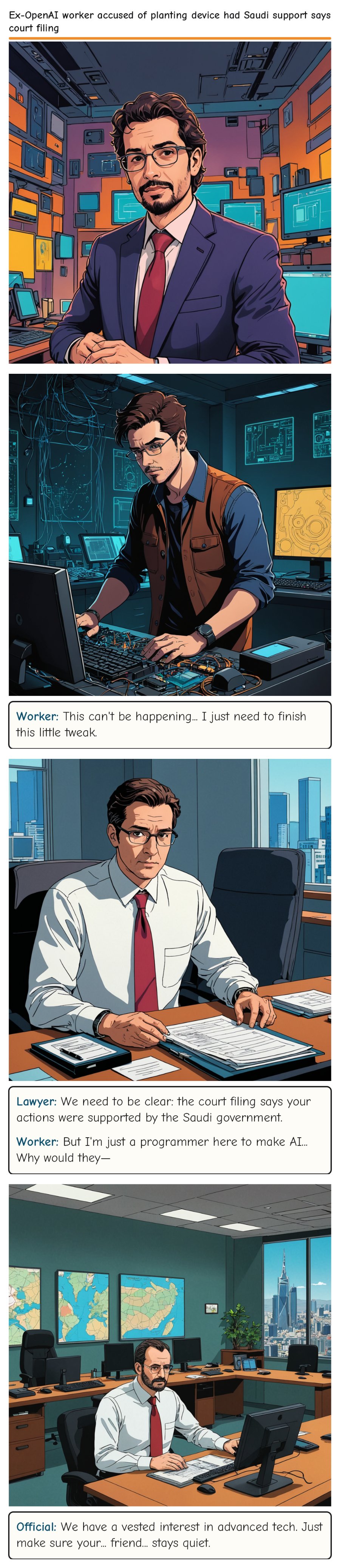 Ex-OpenAI worker accused of planting device had Saudi support says court filing — comic strip