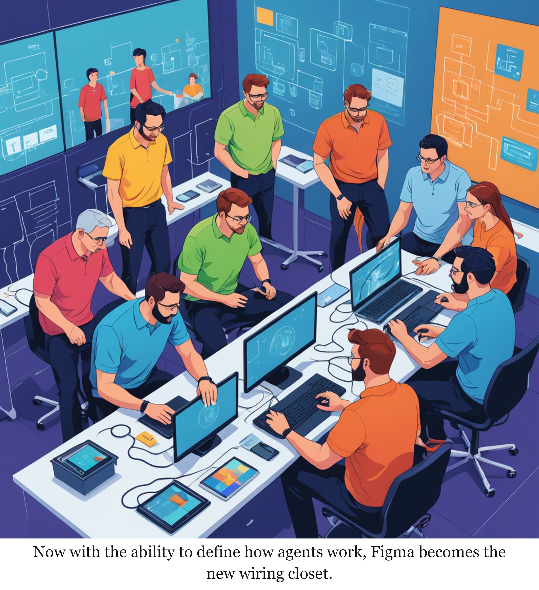Figma announces new features to define how agents work on its platform — one-panel cartoon