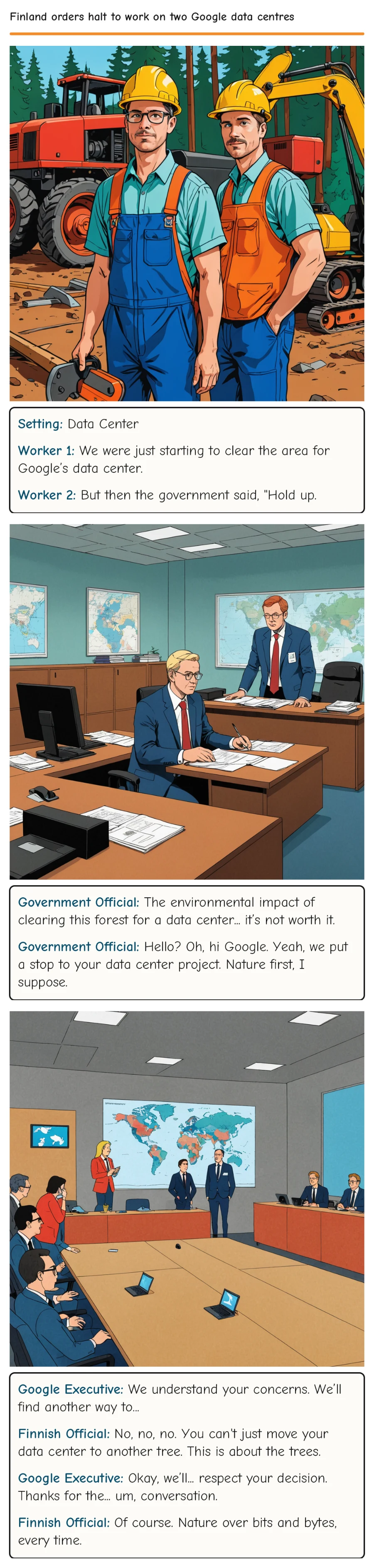 Finland orders halt to work on two Google data centres — comic strip