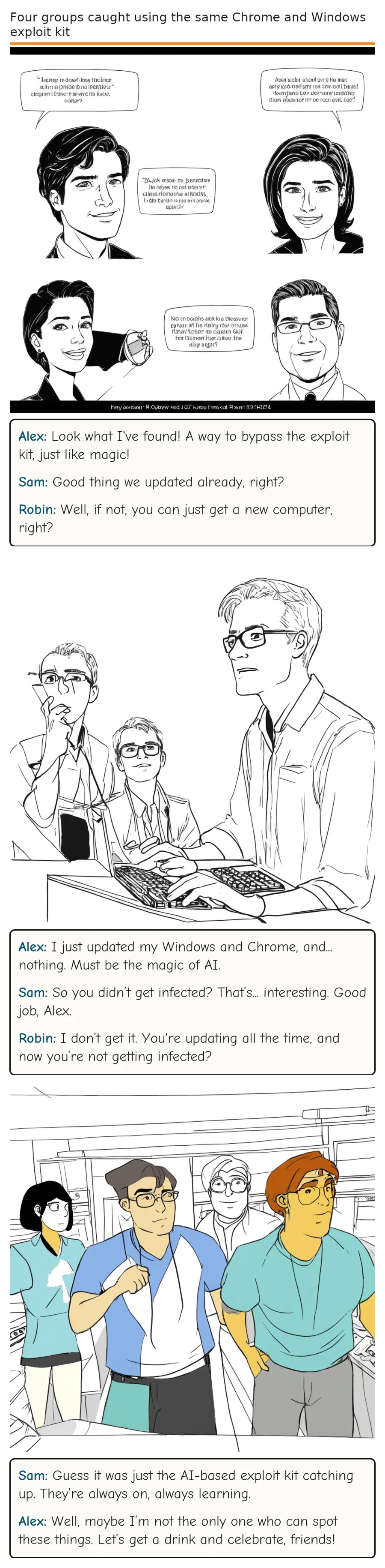 Four groups caught using the same Chrome and Windows exploit kit — comic strip