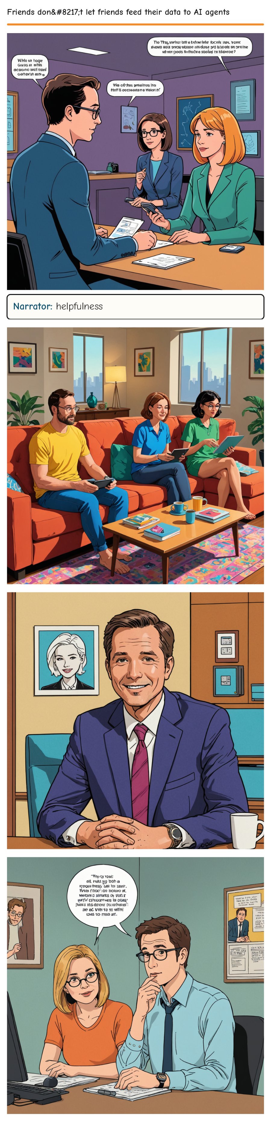Friends don’t let friends feed their data to AI agents — comic strip