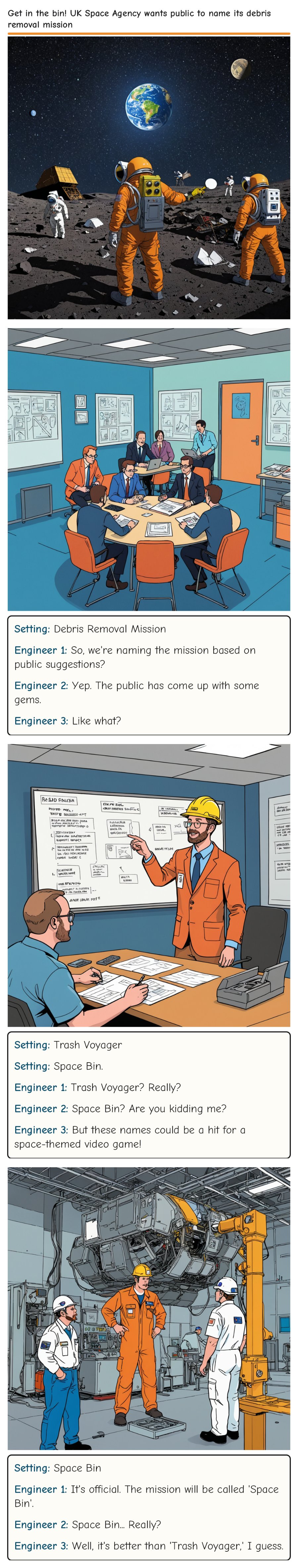 Get in the bin! UK Space Agency wants public to name its debris removal mission — comic strip
