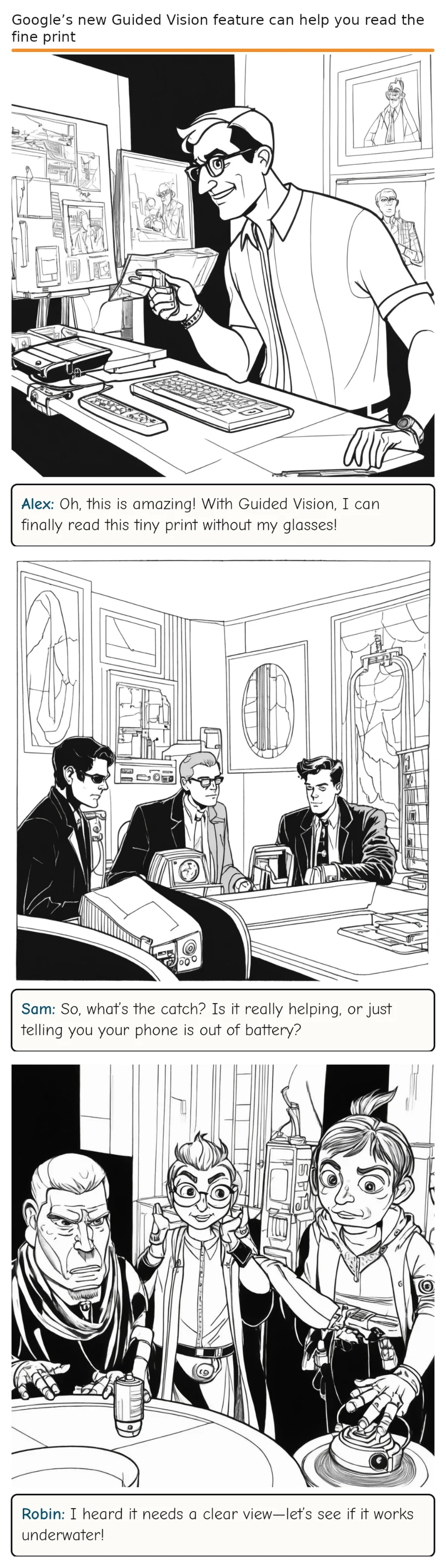Google’s new Guided Vision feature can help you read the fine print — comic strip