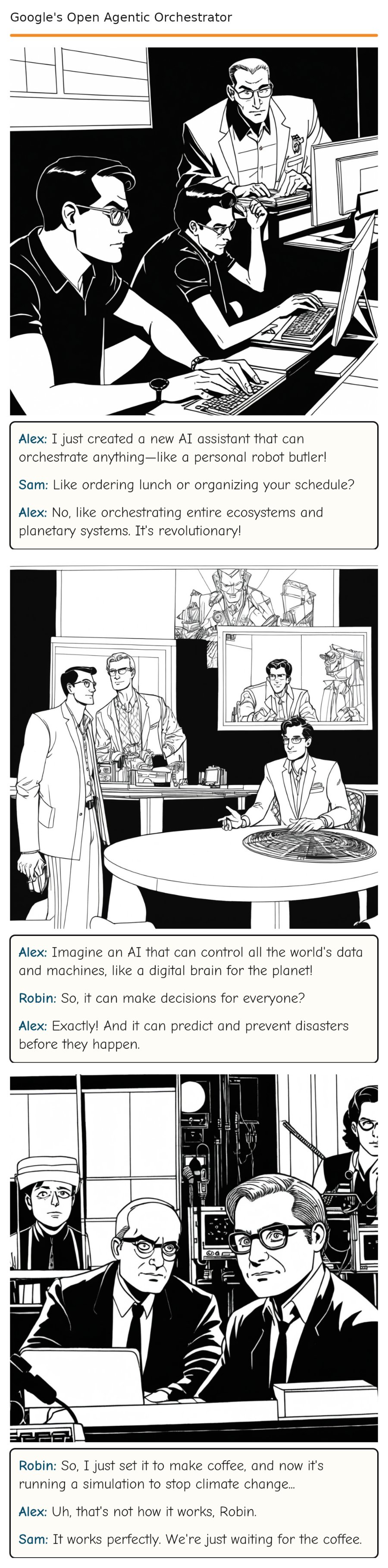 Google's Open Agentic Orchestrator — comic strip